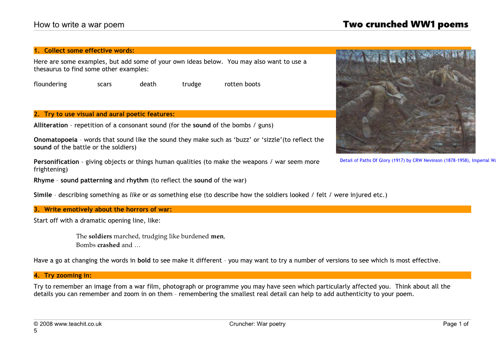 How to Write a War Poem Two Crunched WW1 Poems