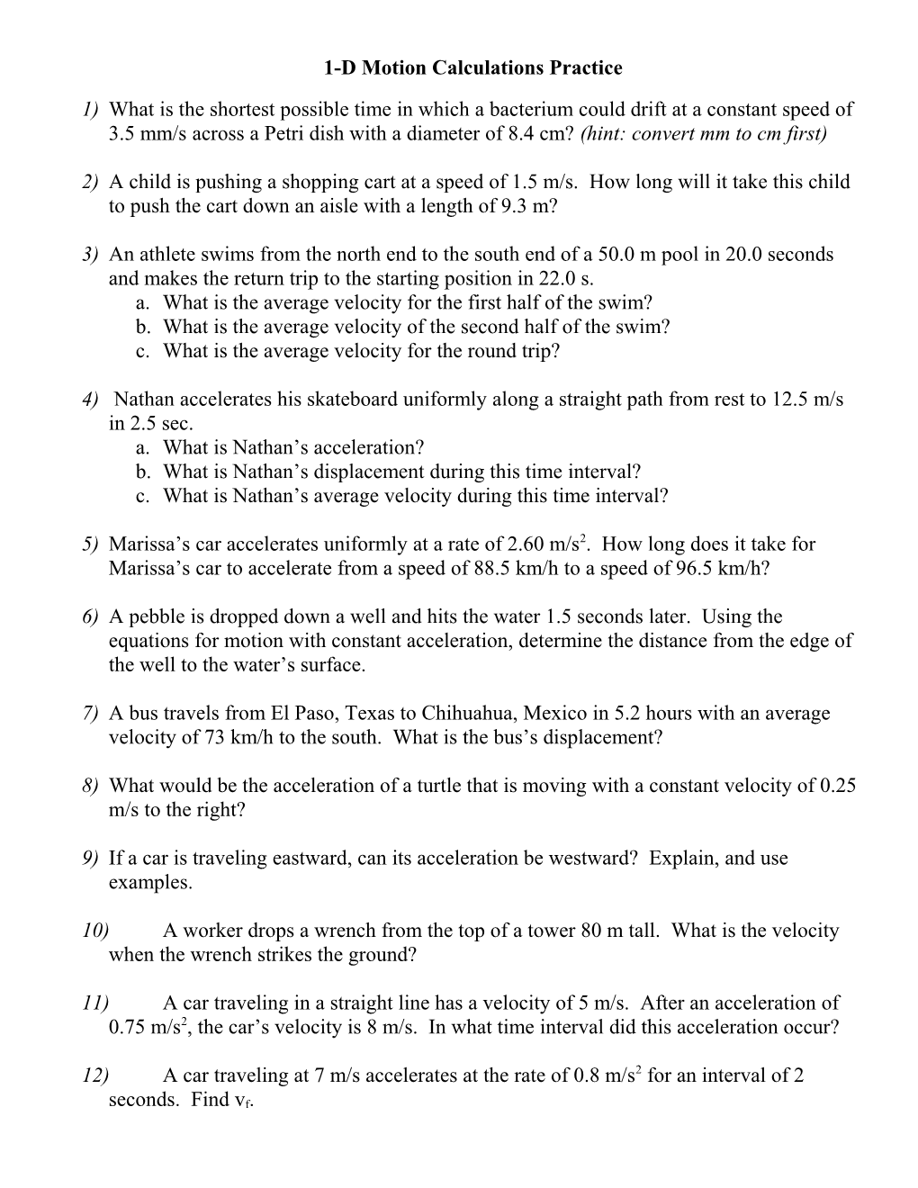 Linear Motion Problems