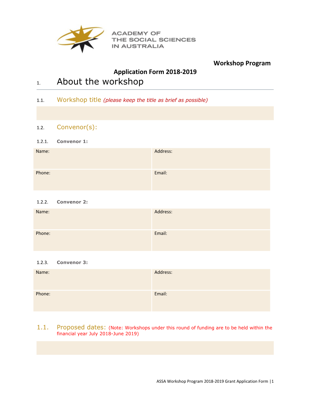 Workshop Program Application Form 2018-2019