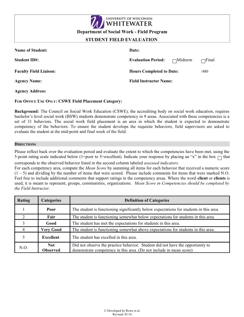 Department of Social Work - Field Program