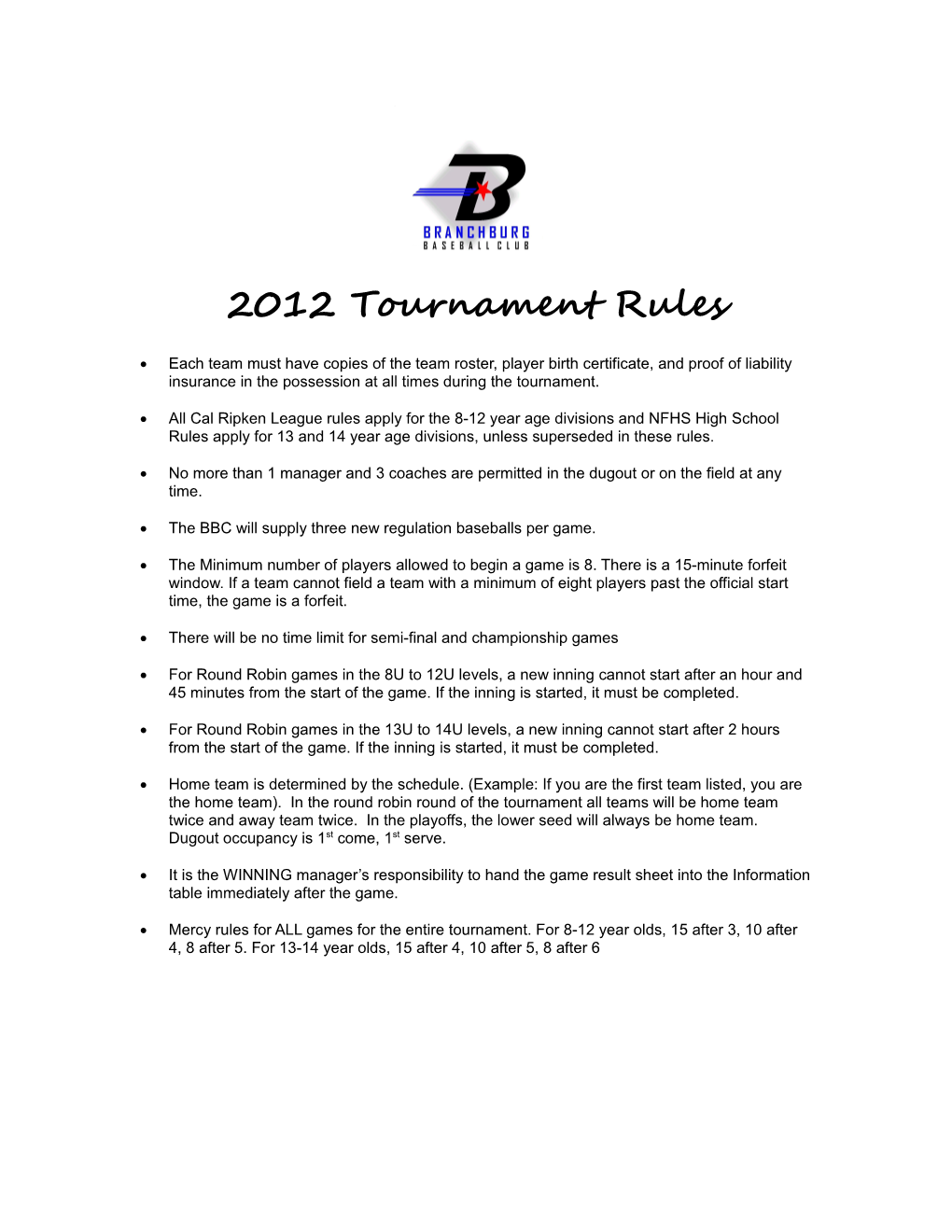 2012 Tournament Rules