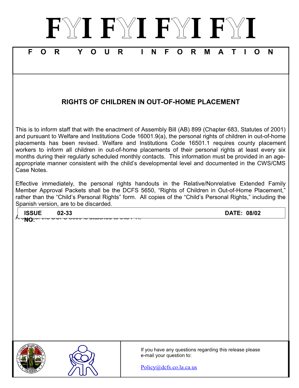 Rights to Children in Out-Of Home Placement