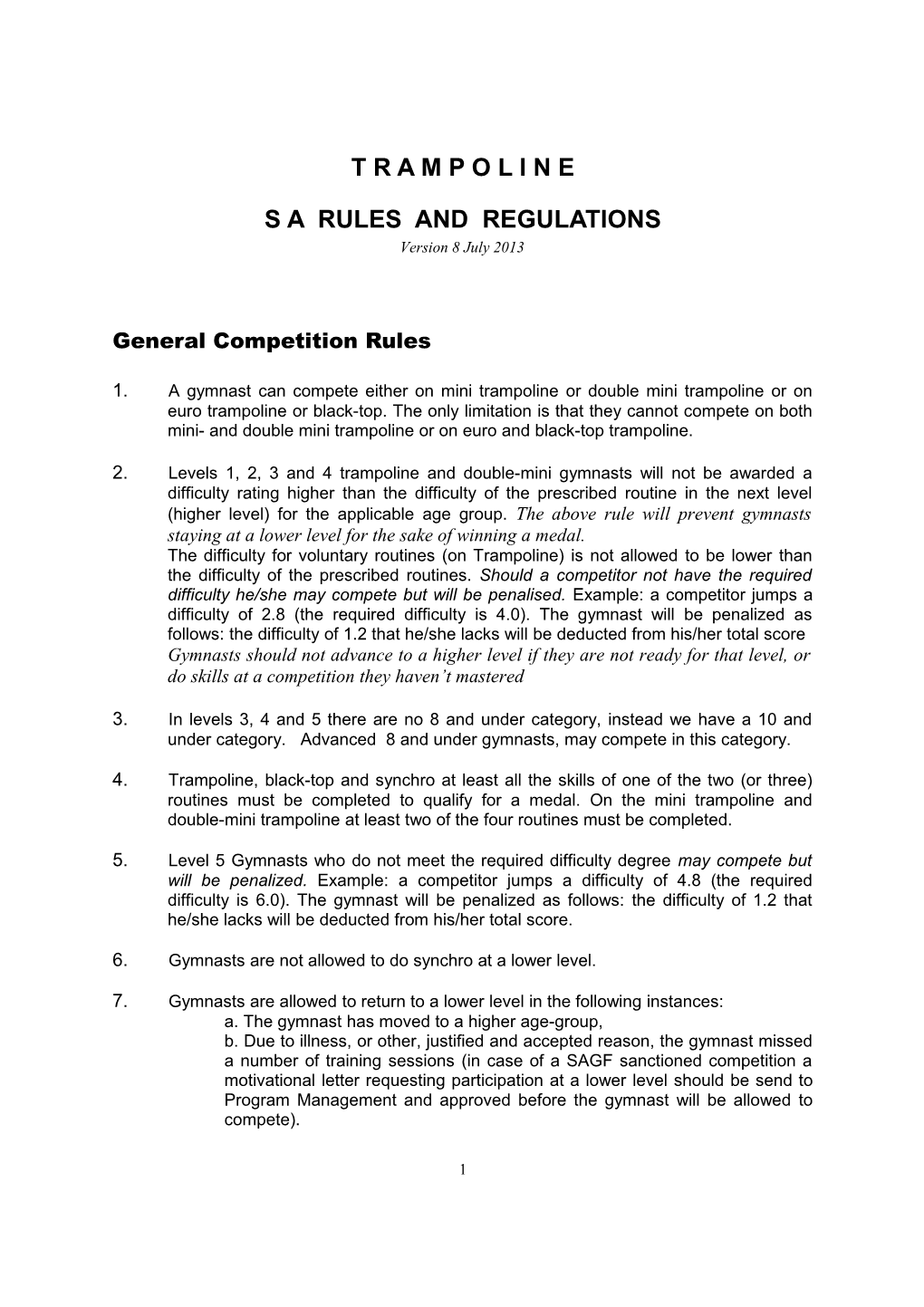 S a Rules and Regulations