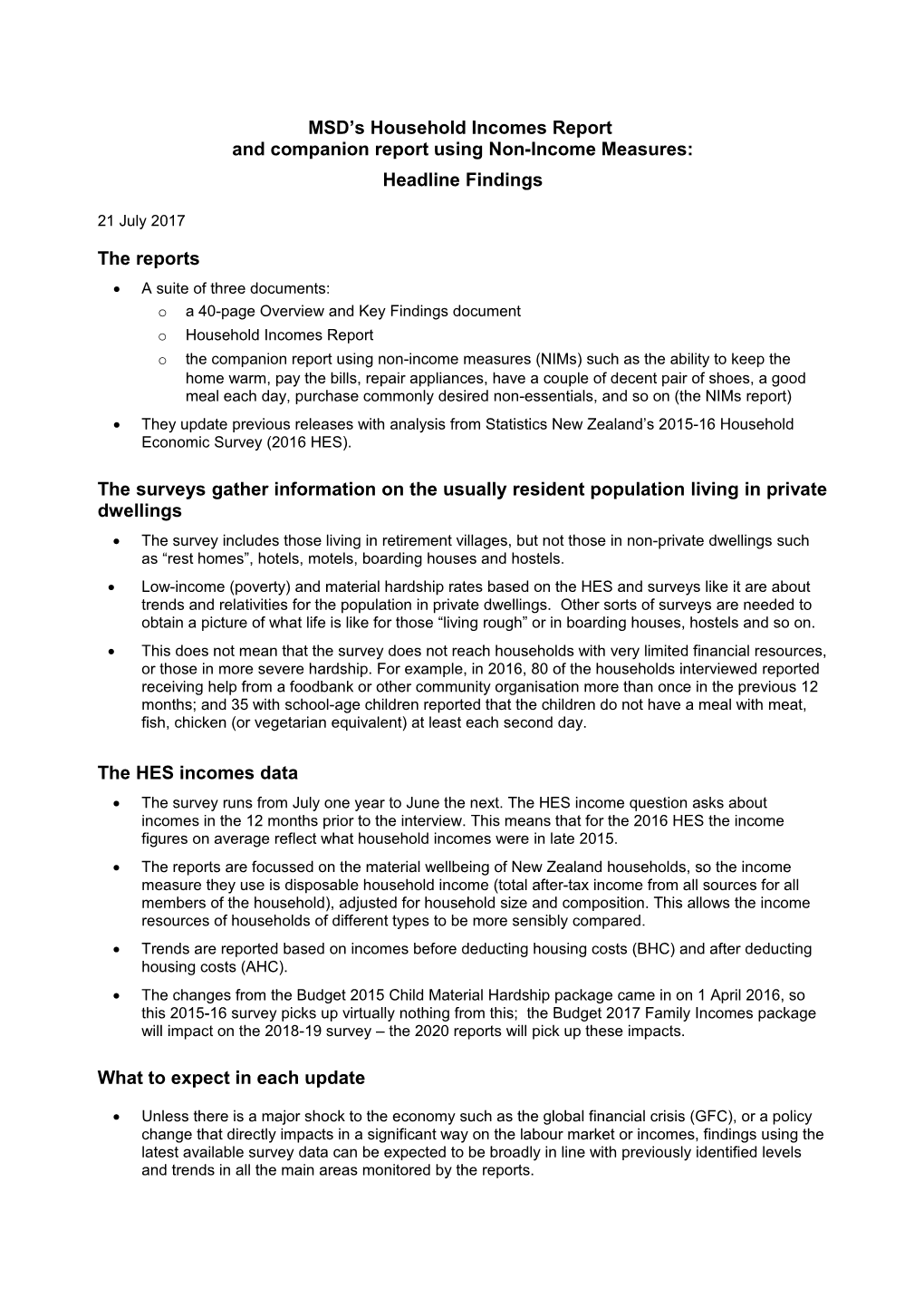 And Companion Report Using Non-Income Measures