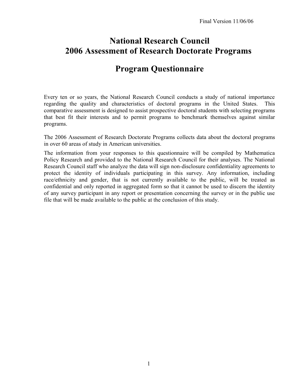 2006 Assessment of Research Doctorate Programs