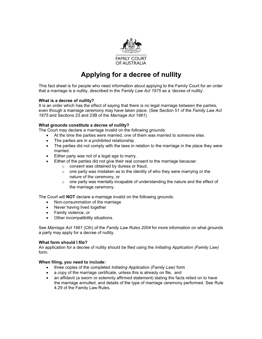 Applying for a Nullity Order