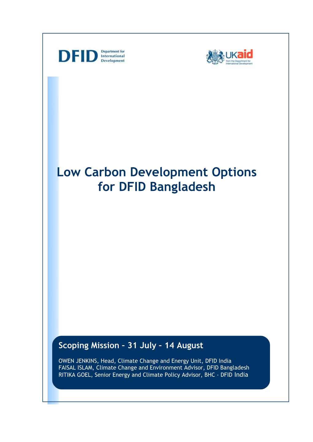 Low Carbon Development Options for DFID Bangladesh