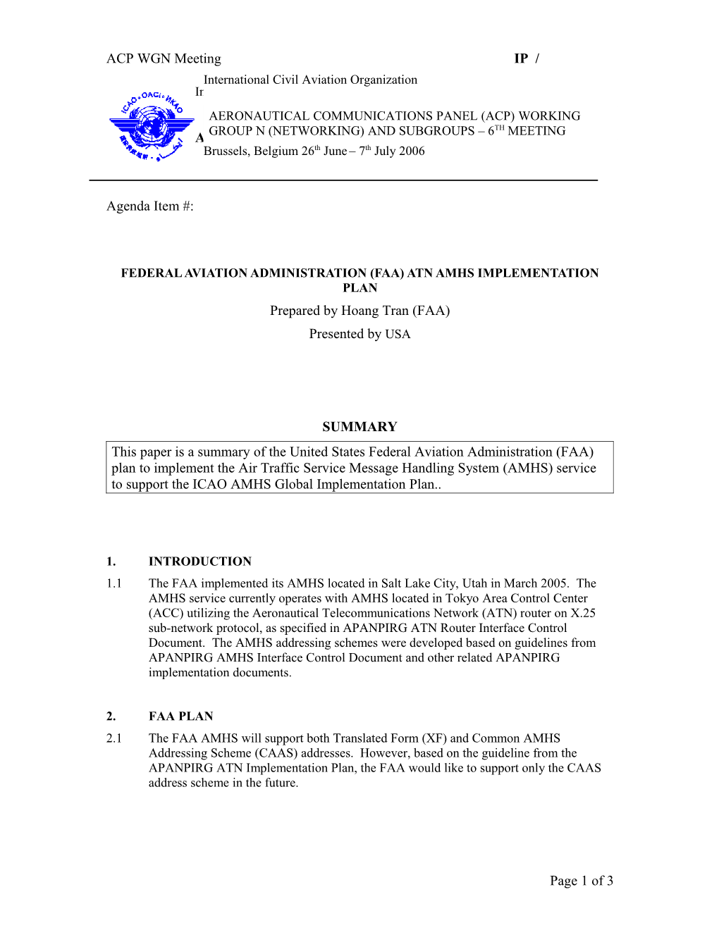 FAA ATN-AMHS Implementation Plan