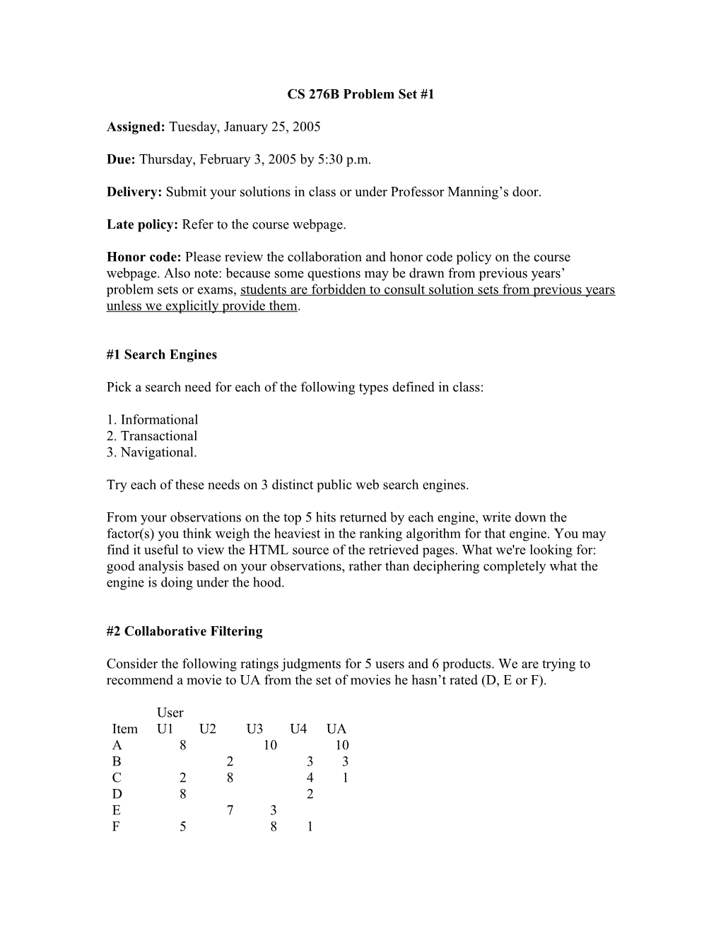 CS 276B Problem Set #1