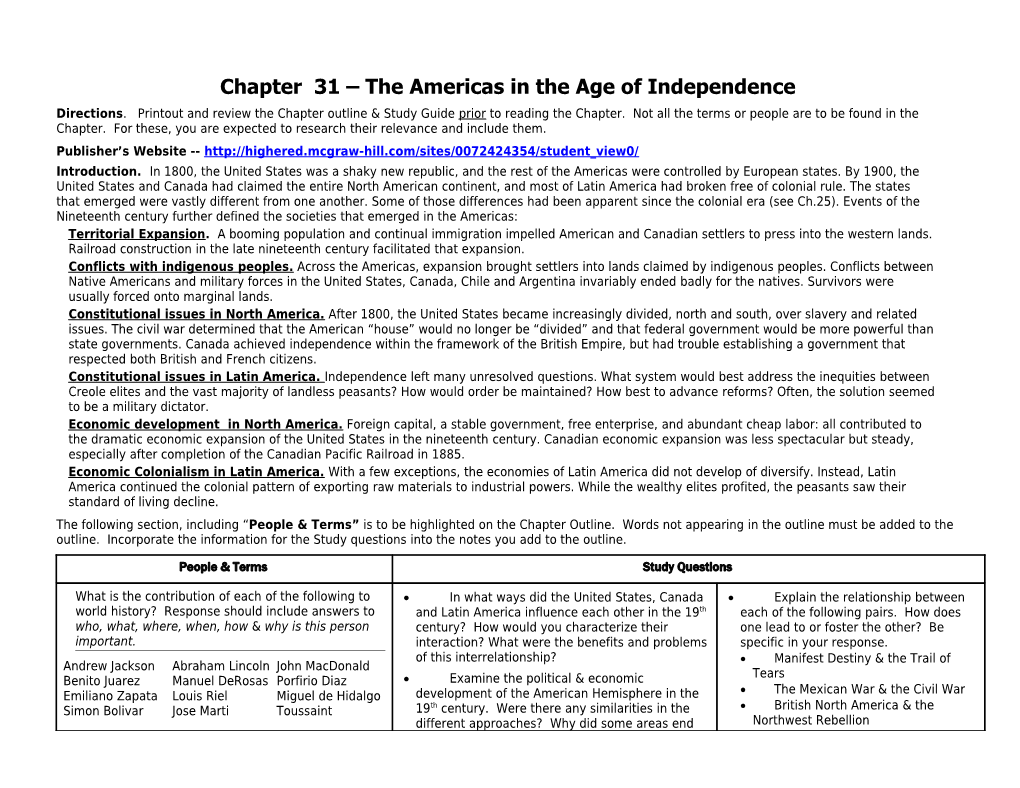 Chapter 31 the Americas in the Age of Independence