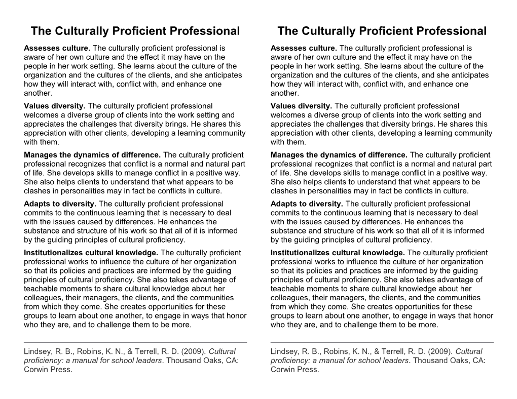 The Culturally Proficient Professional
