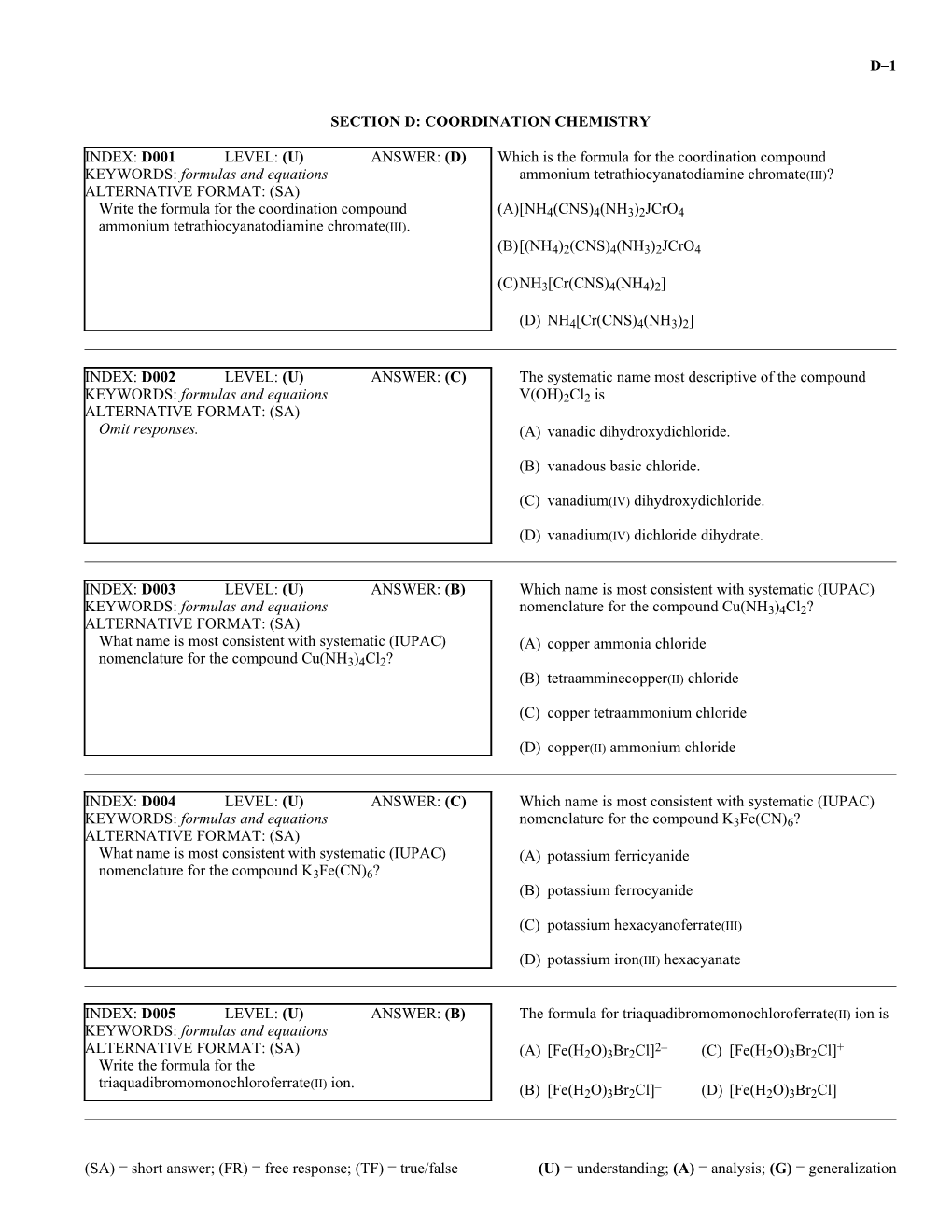 Section D: Coordination Chemistry