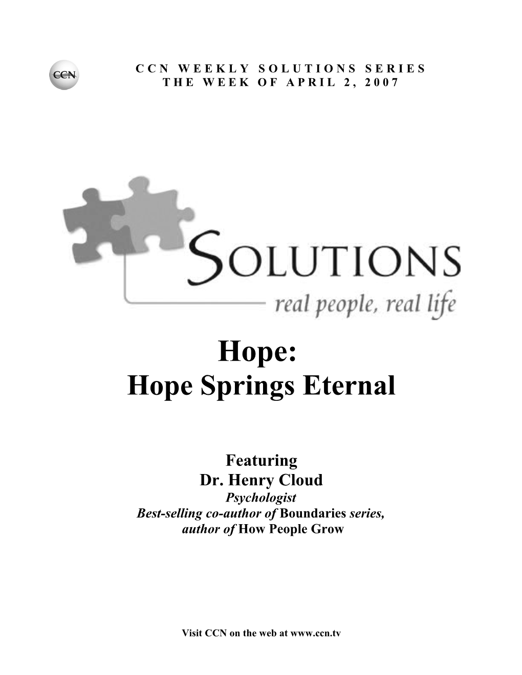 Ccnsolutions/Hope: Hope Springs Eternalpage 1