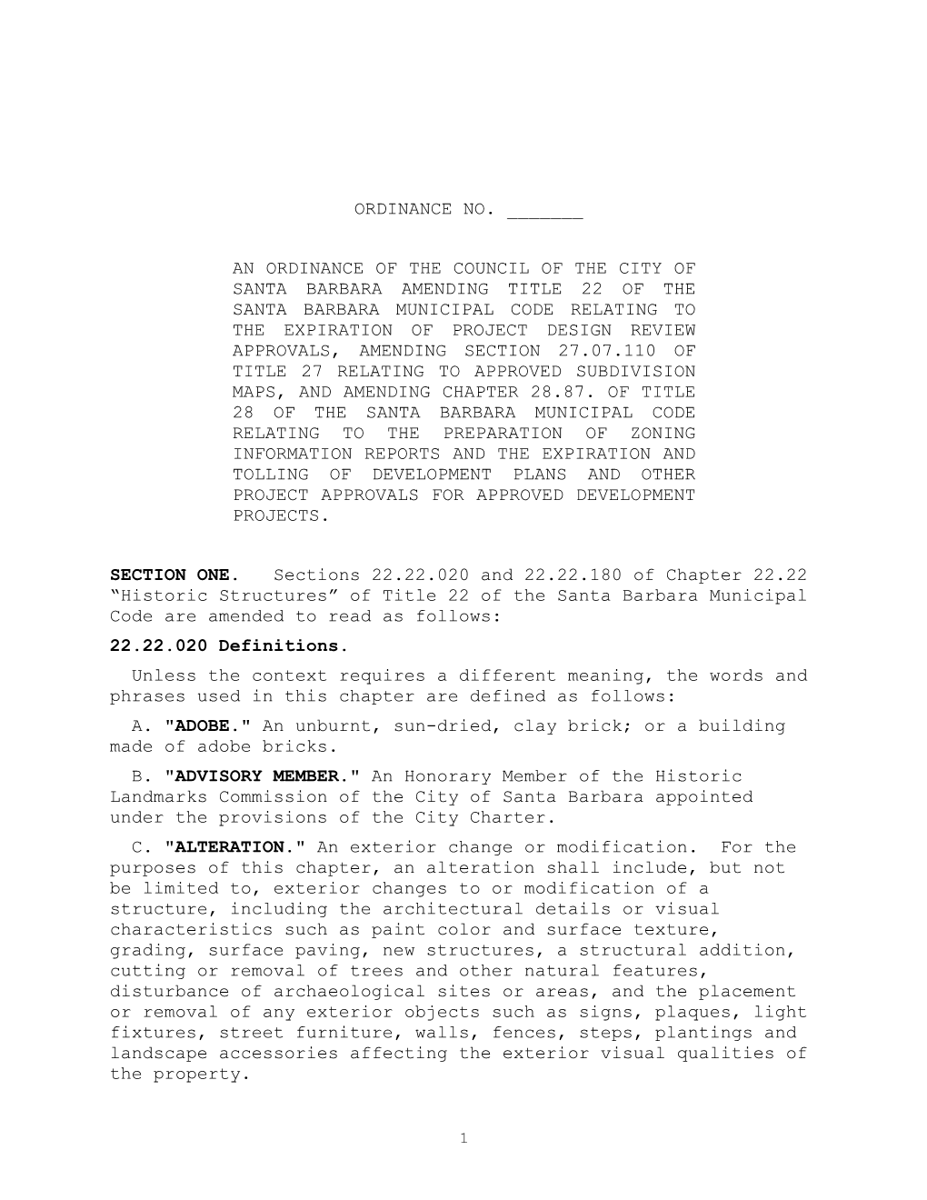 An Ordinance of the Council of the City of Santa Barbara Amending Title 22 of the Santa