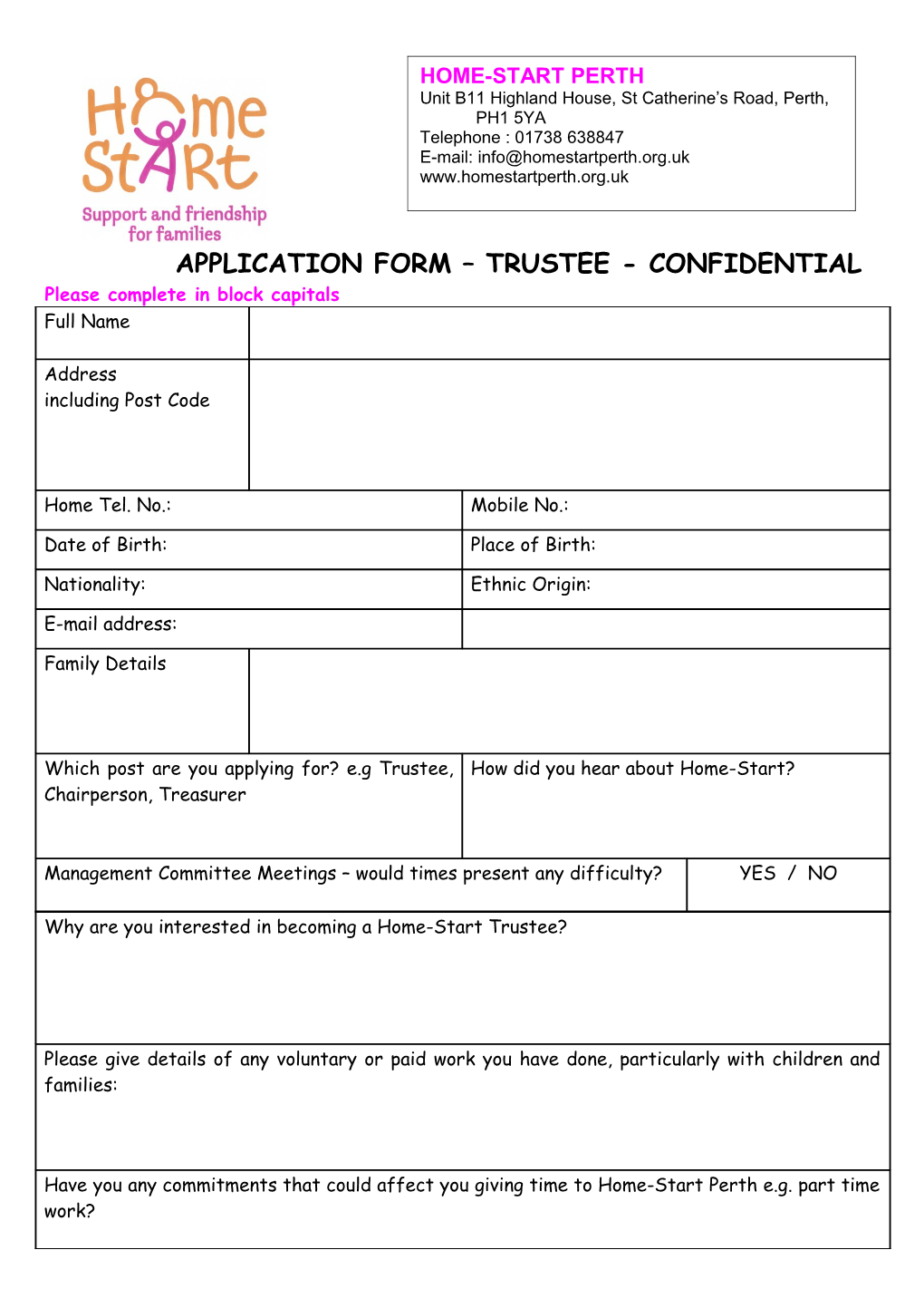 Application Form Trustee - Confidential