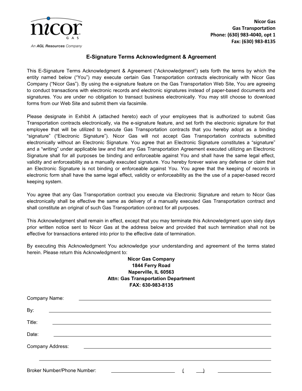 E-Signature Terms Acknowledgment & Agreement