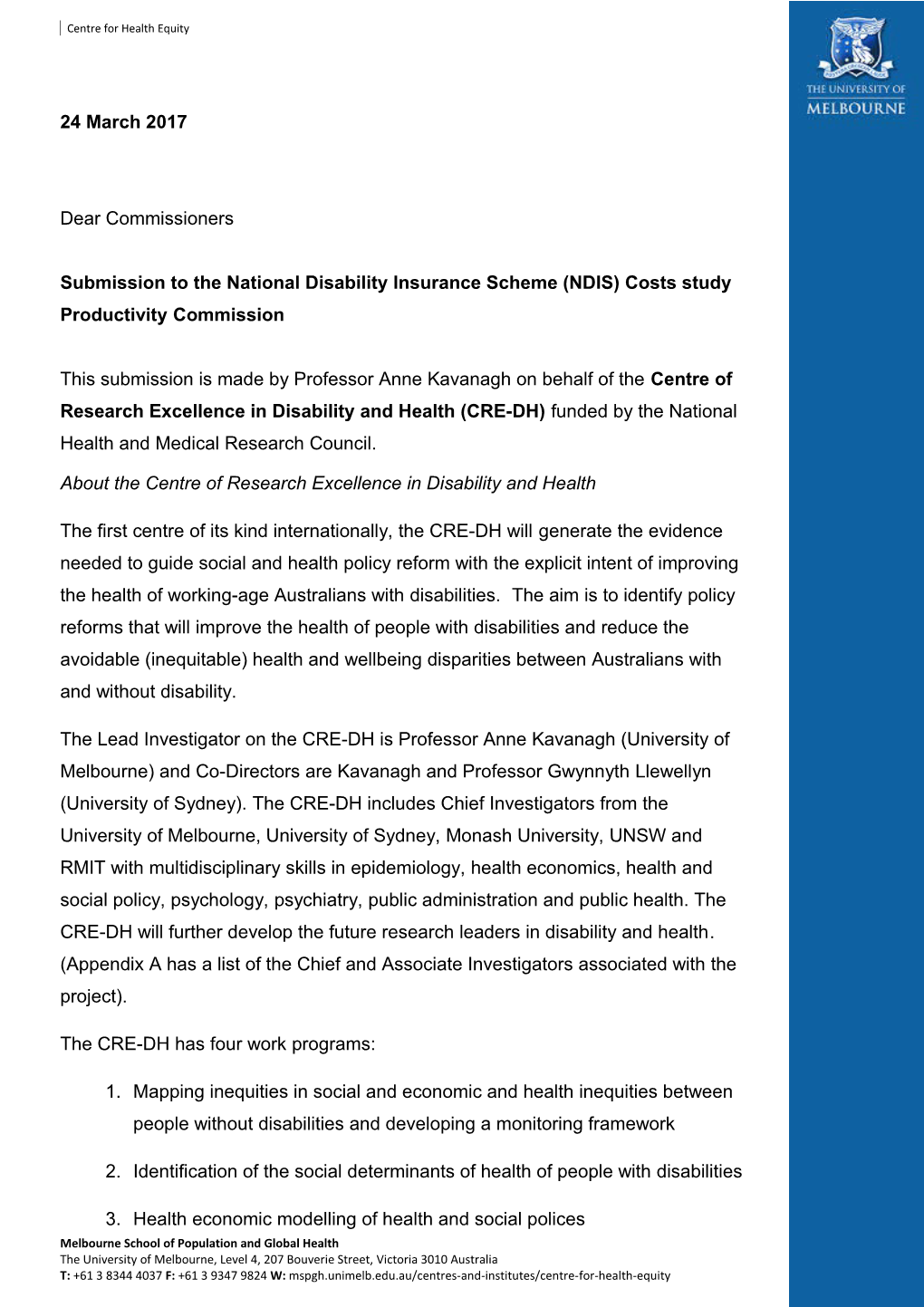 Submission 69 - Centre of Research Excellence in Disability and Health - National Disability