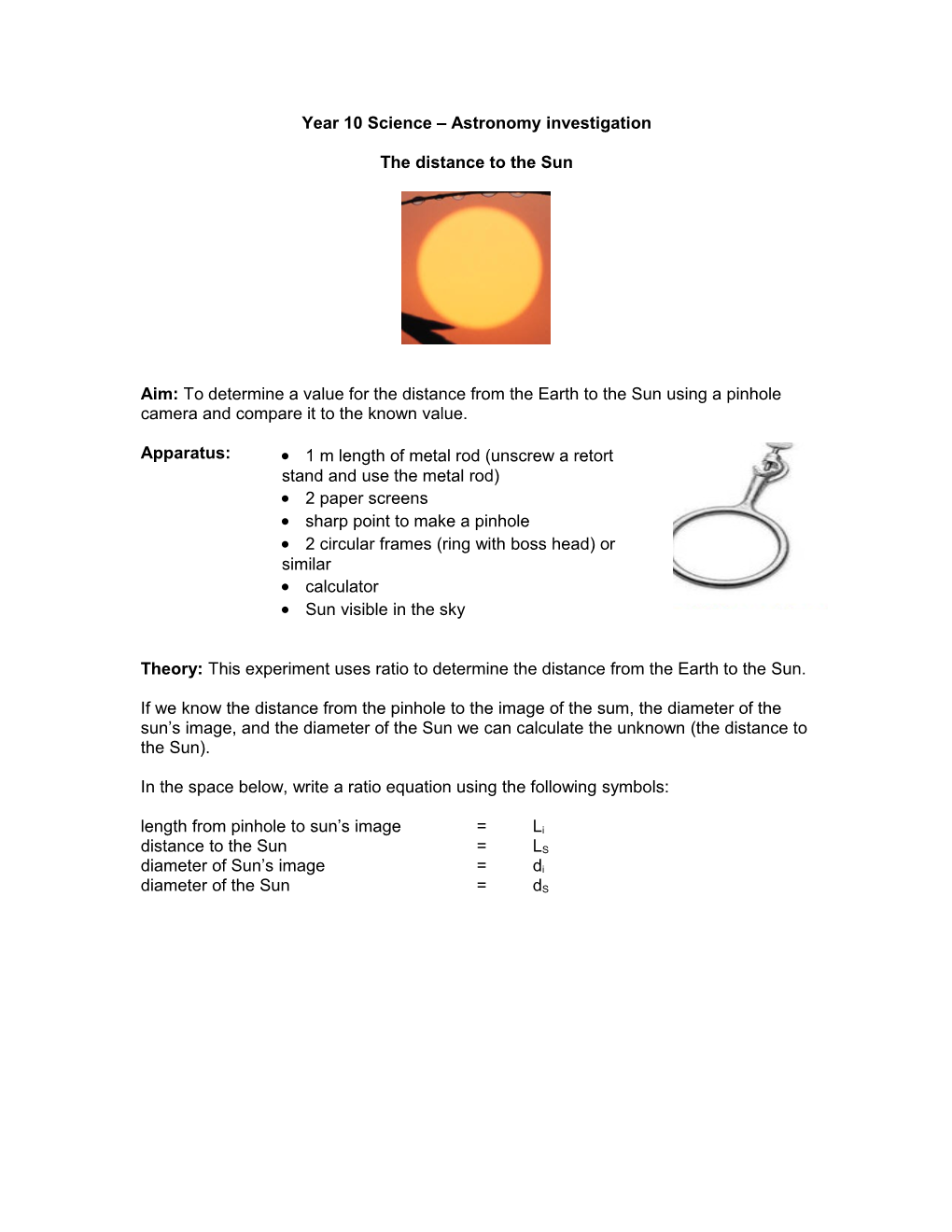 Year 10 Science Astronomy Investigation