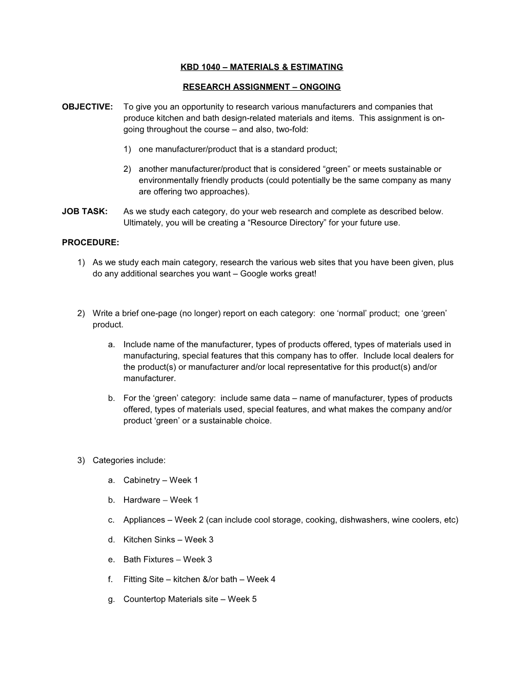 Kbd 1040 Materials & Estimating