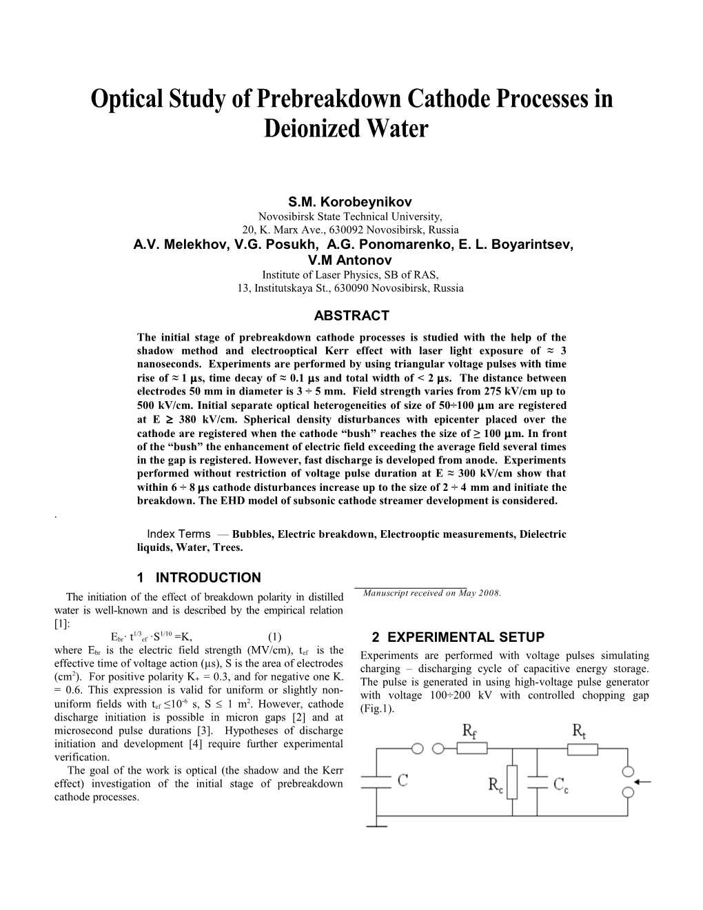 Optical Study of Prebreakdown Cathode Processes in Deionized Water