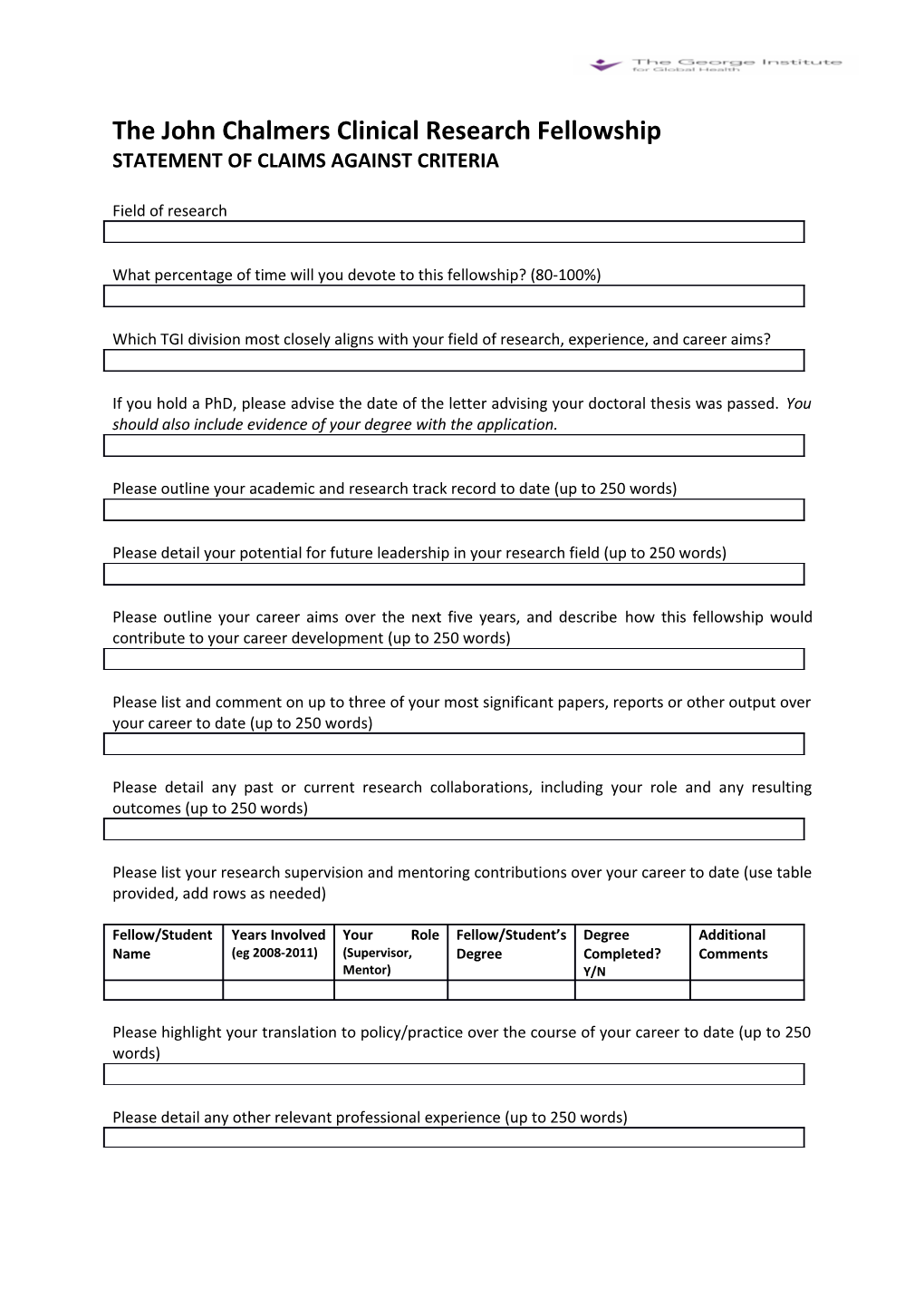 The John Chalmers Clinical Research Fellowship