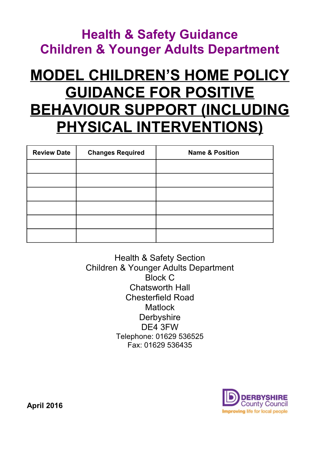 Model School Policy for Physical Interventions