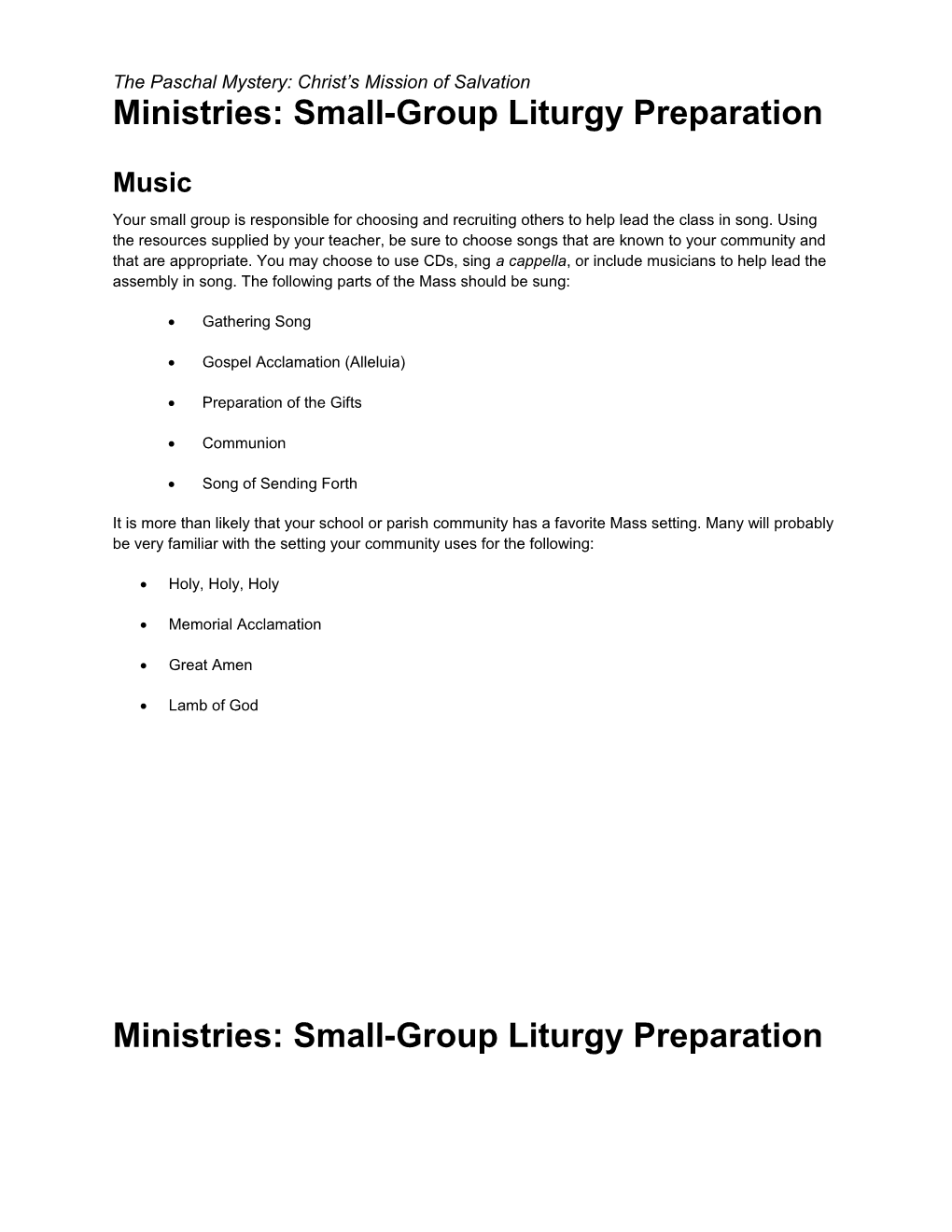 Ministries: Small-Group Liturgy Preparation