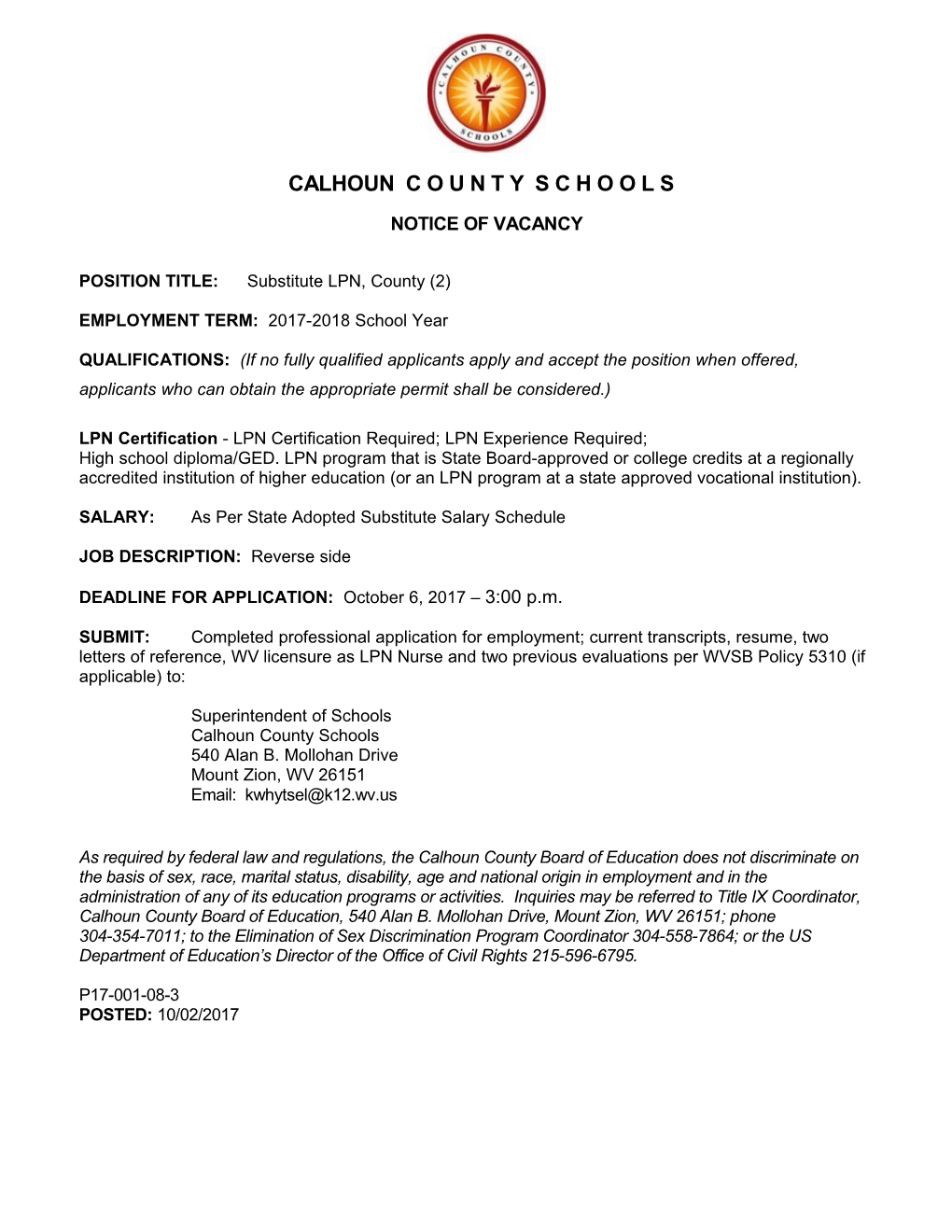 POSITION TITLE:Substitute LPN, County (2)