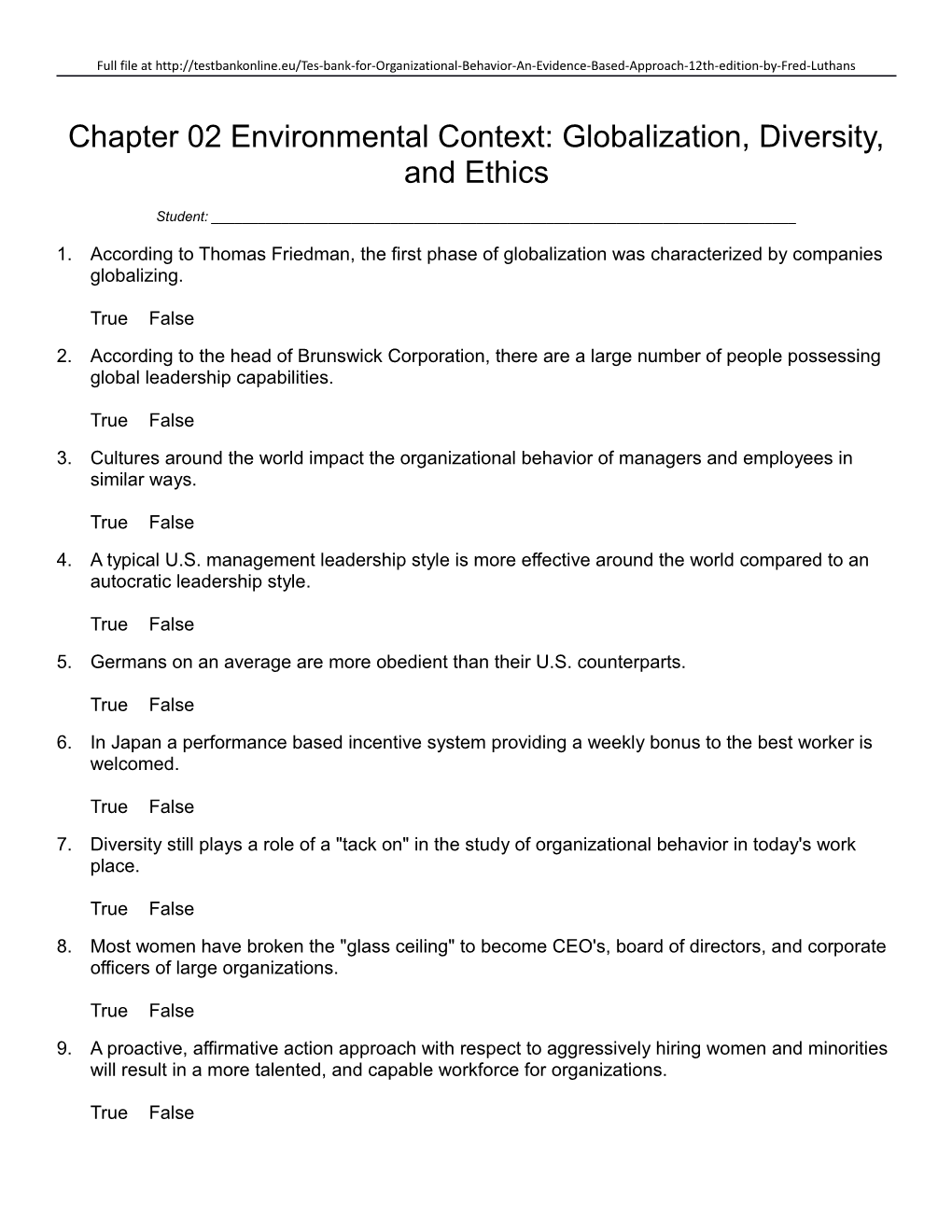 Chapter 02 Environmental Context: Globalization, Diversity, and Ethics