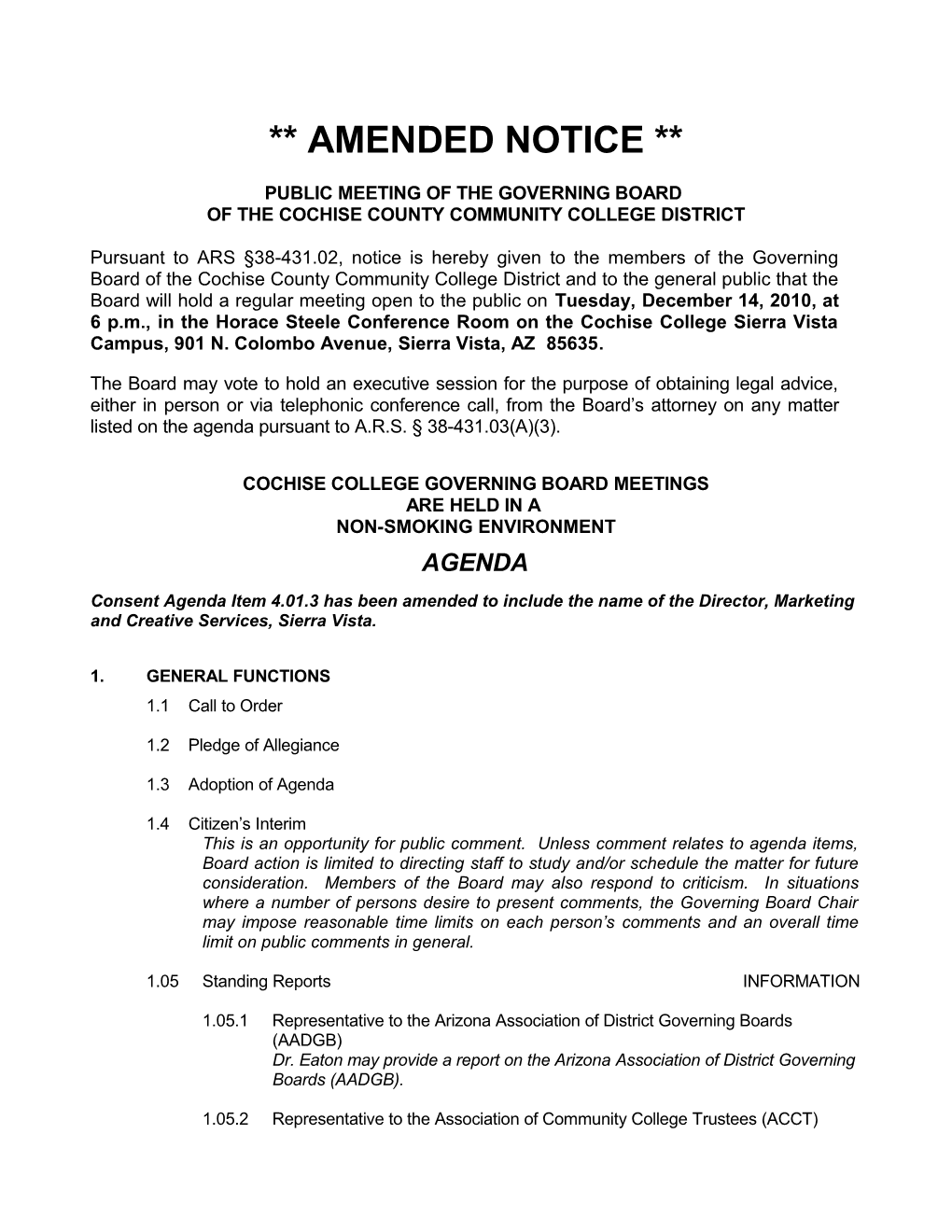 Regular Meeting Agenda - Governing Board