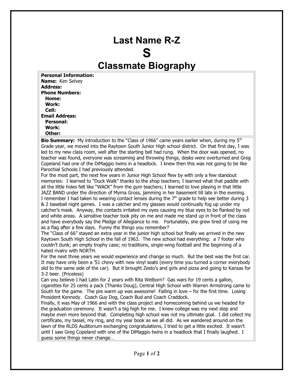 Classmate Biography