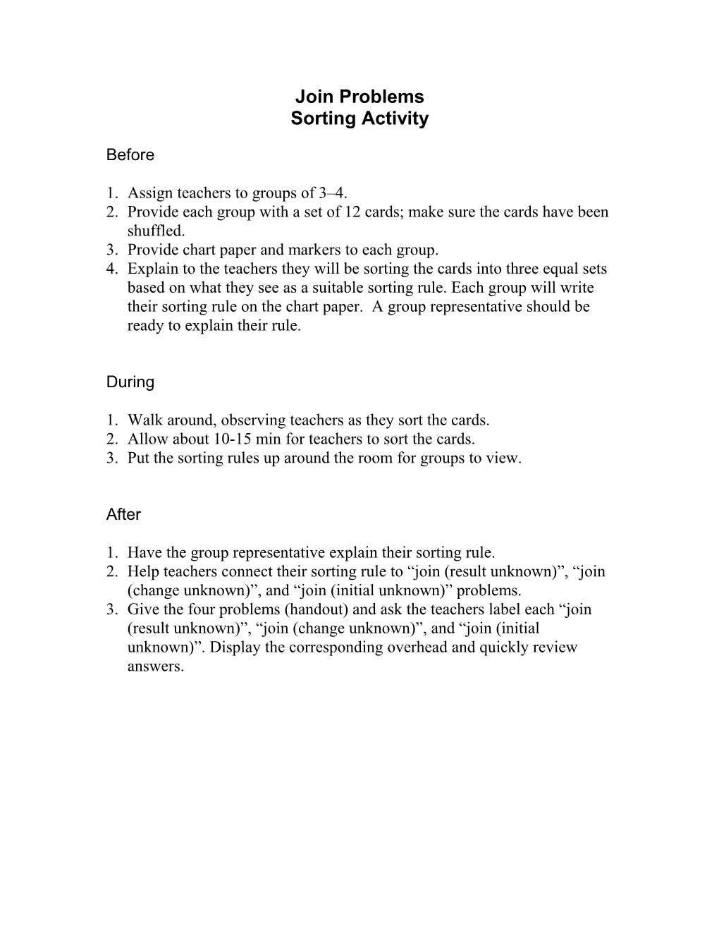 Sorting Activity