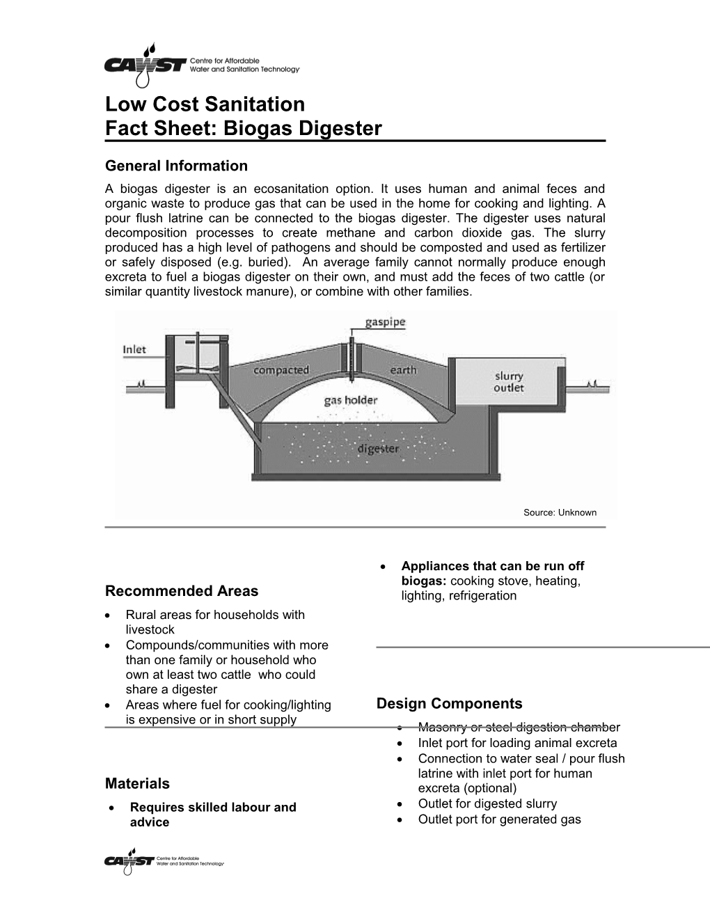 Fact Sheet: Biogas Digester