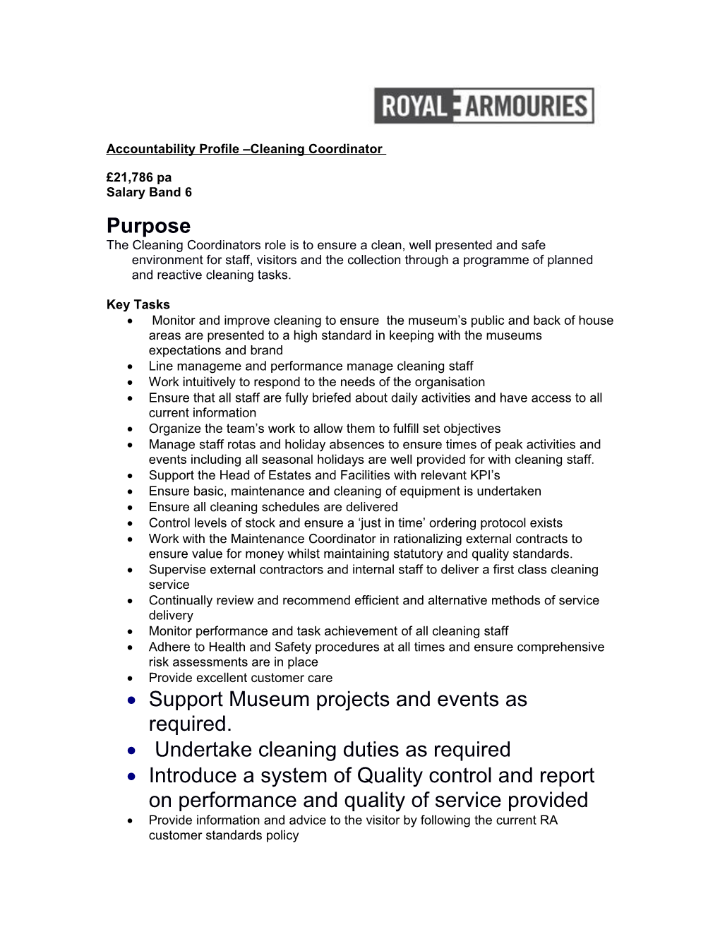 Accountability Profile Cleaning Coordinator