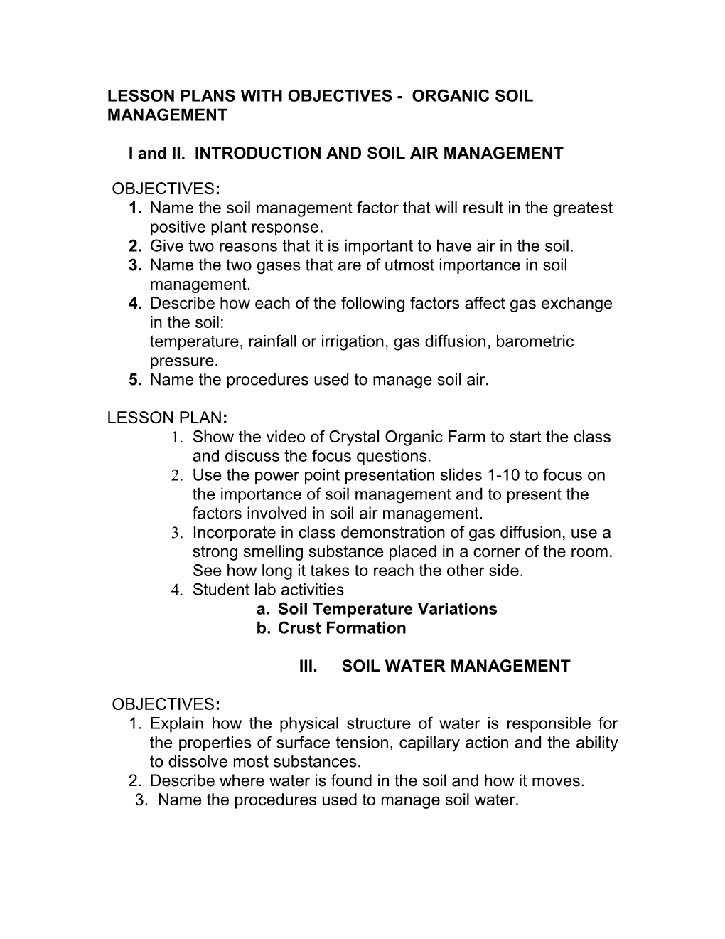 Lesson Plan Unit 2 Organic Soil Management