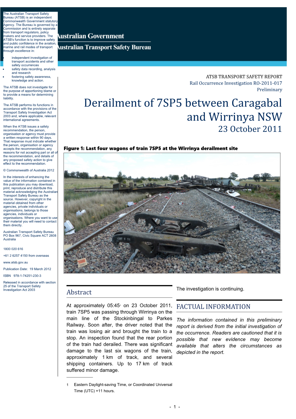 Derailment of 7SP5 Betweederailment of 7SP5 Between Caragabal and Wirrinya NSW 23 October