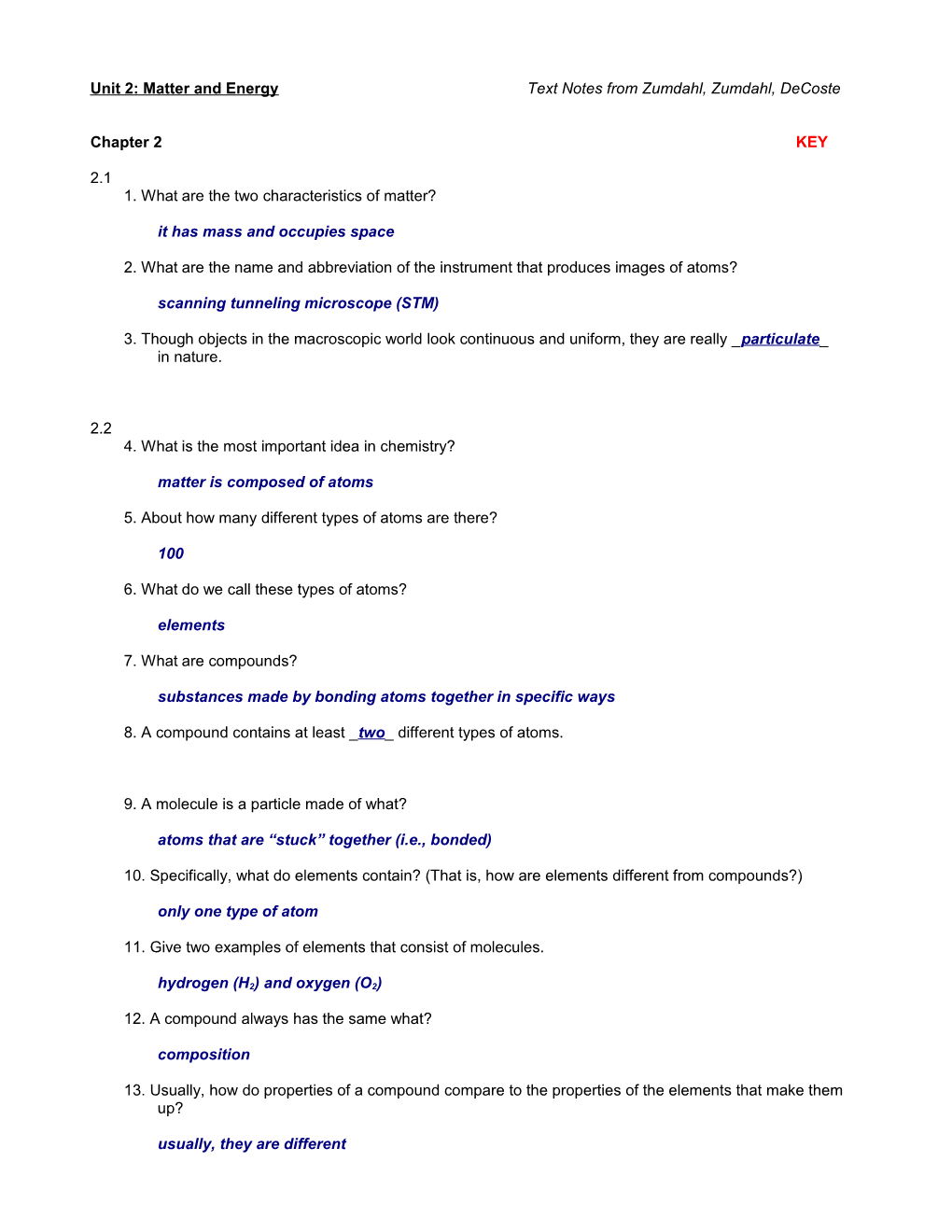 Unit 2: Matter and Energy