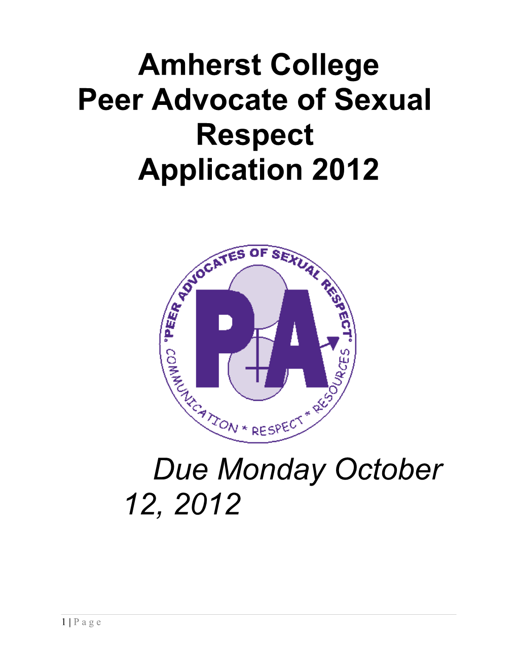 Amherst College Peer Advocate Program Application 2004