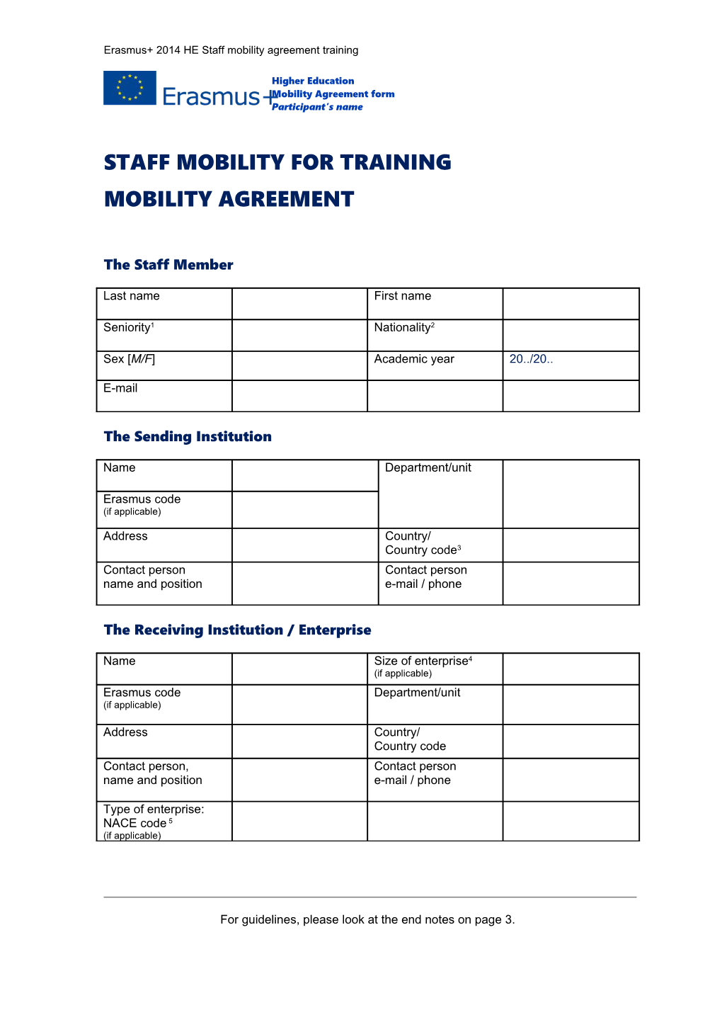 Erasmus+ 2014 HE Staff Mobility Agreement Training