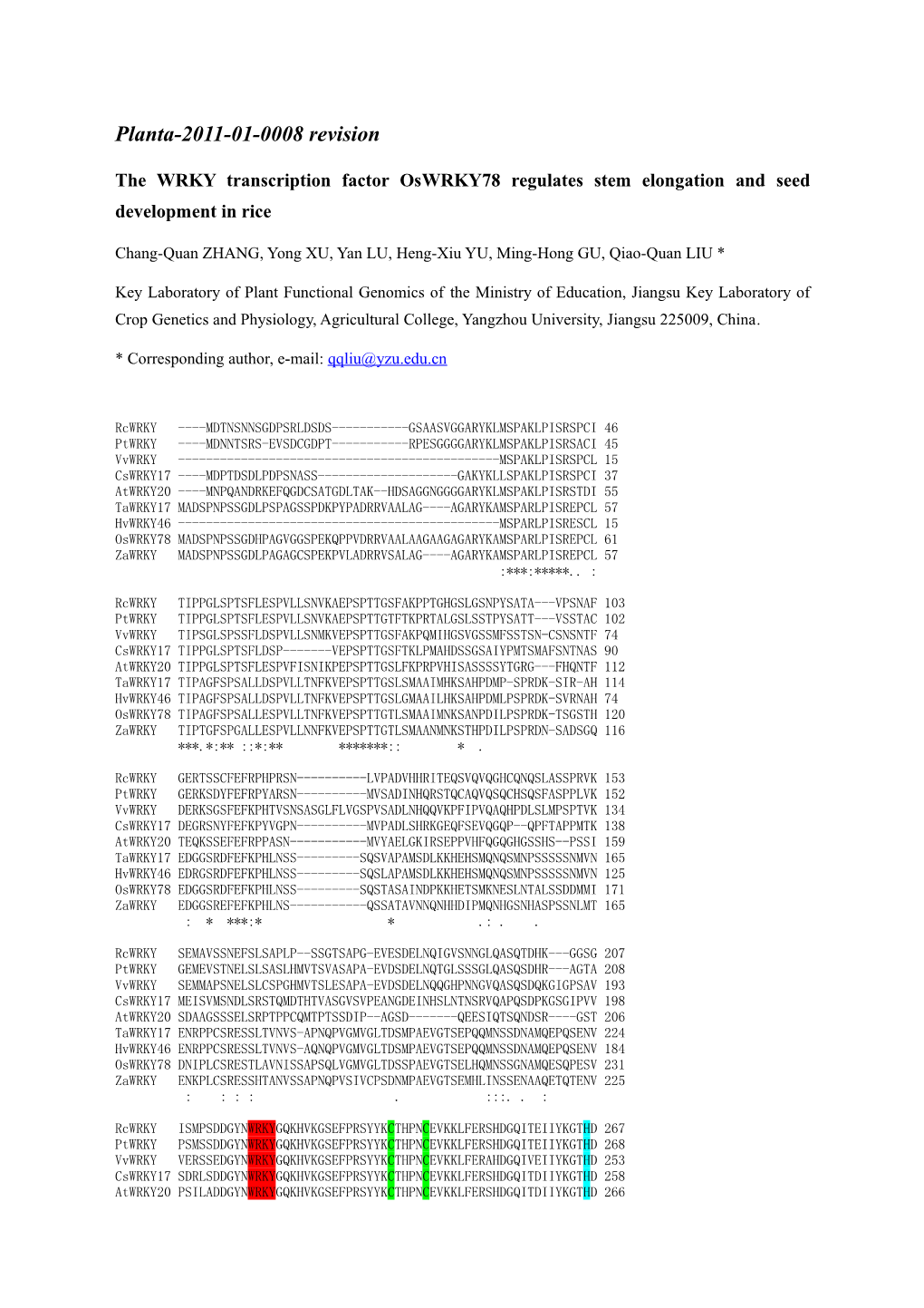 Oswrky78, a WRKY Transcription Factor, Regulates Stem Elongation and Seed Development in Rice