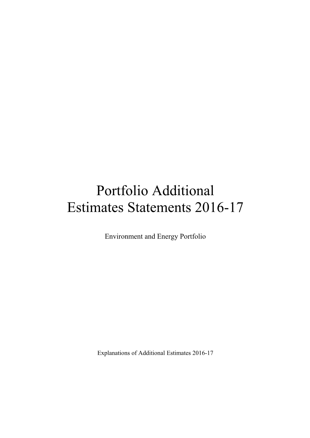 Portfolio Additional Estimates Statements 2016-17