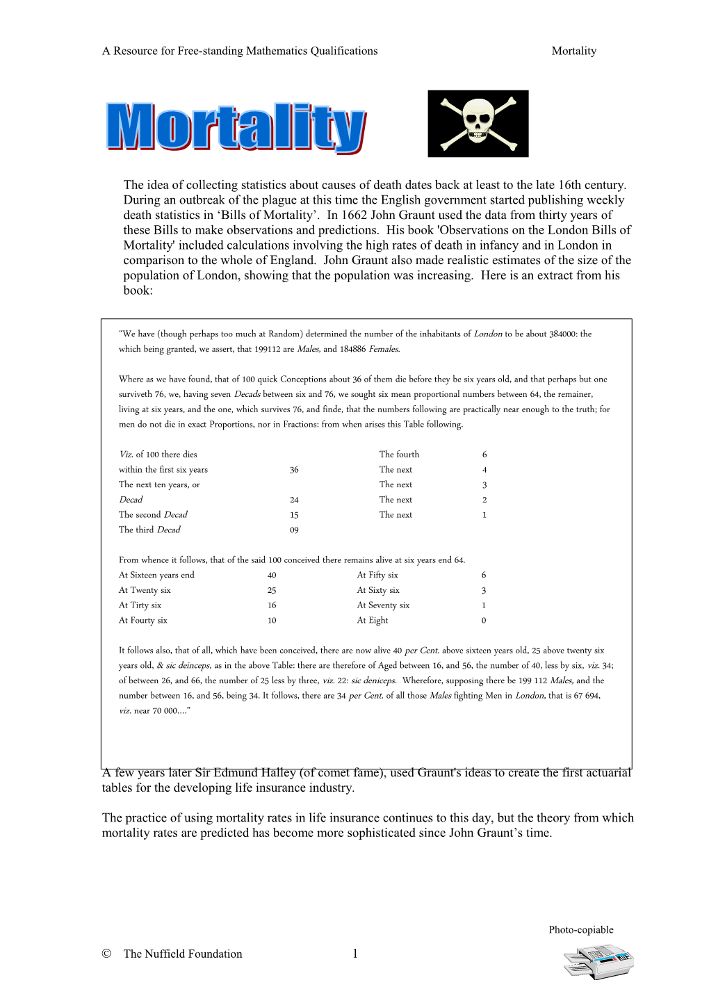 A Resource for Free-Standing Mathematics Qualifications Mortality