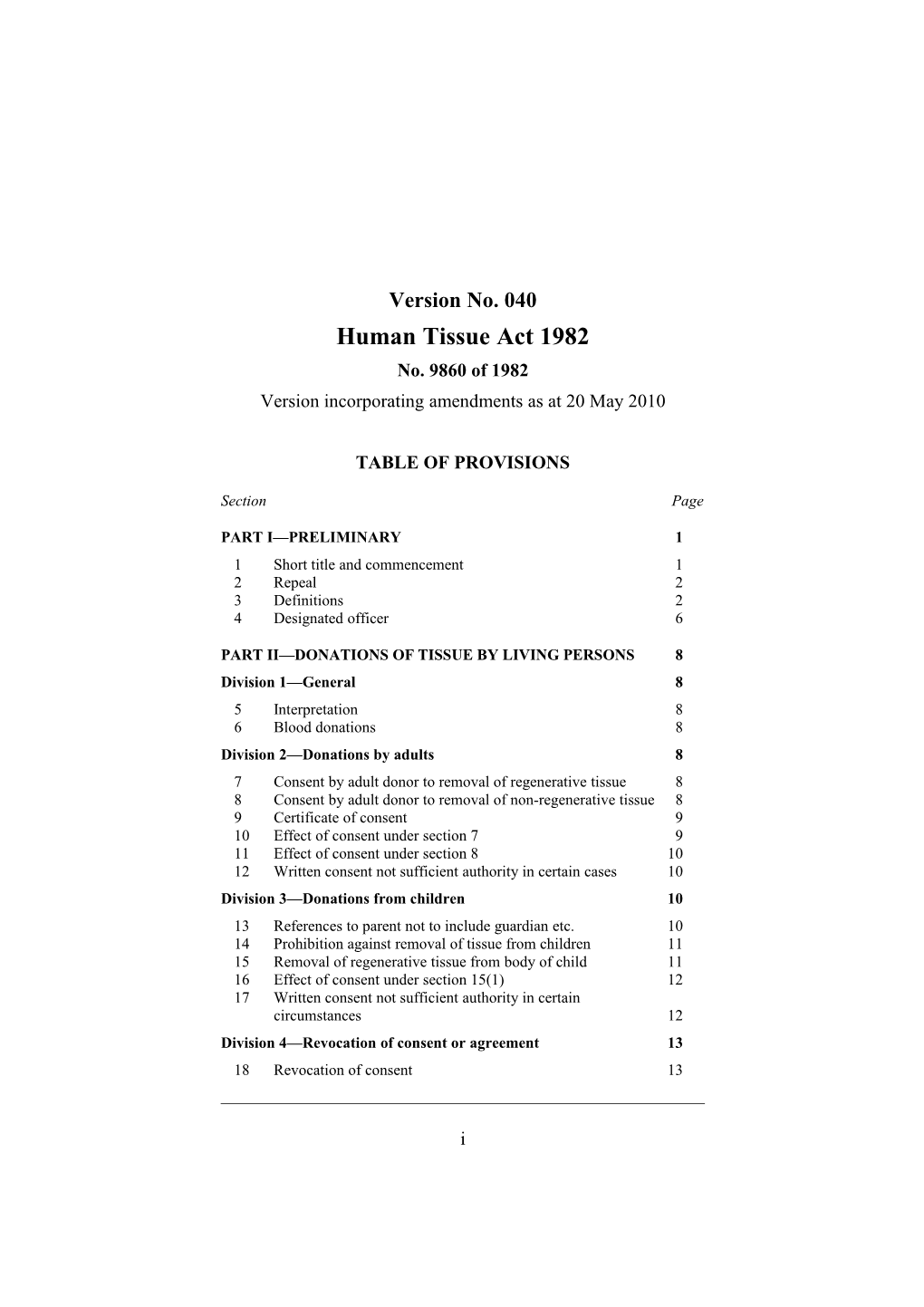 Human Tissue Act 1982