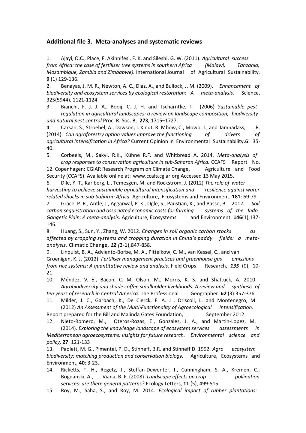 Additional File 3. Meta-Analyses and Systematic Reviews