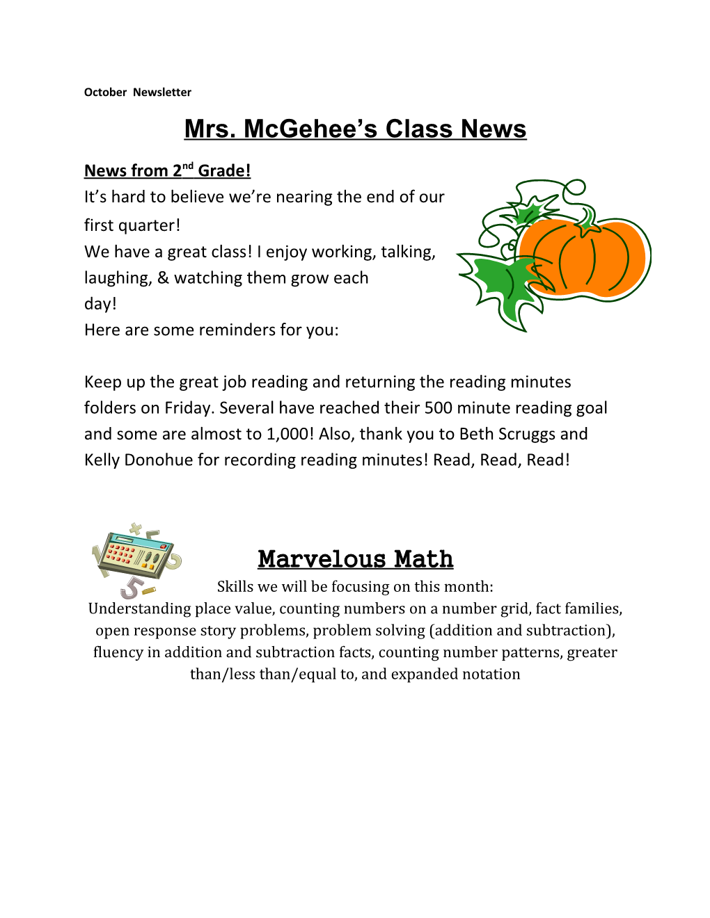 Mrs. Mcgehee S Class News