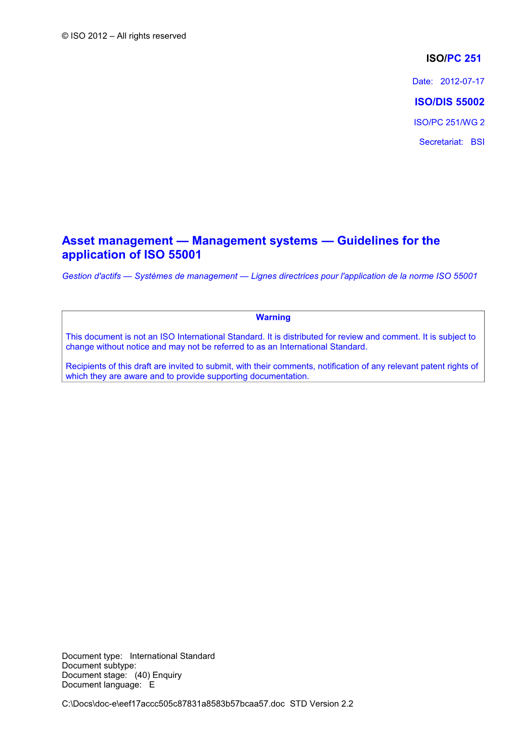 Asset Management Management Systems Guidelines for the Application of ISO 55001