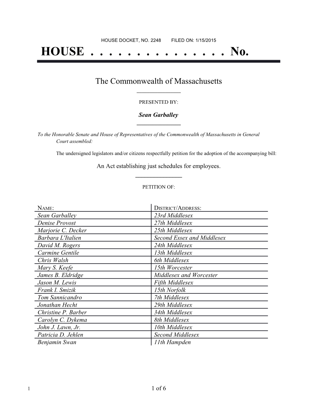 House Docket, No. 2248 Filed On: 1/15/2015