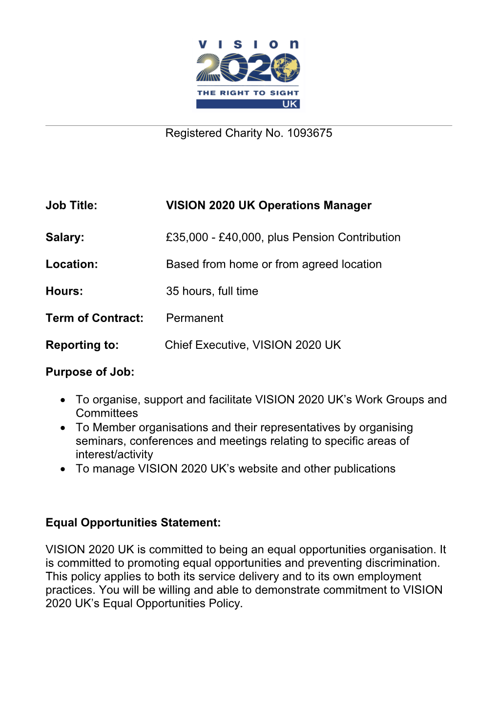 Job Title:VISION 2020 Ukoperations Manager