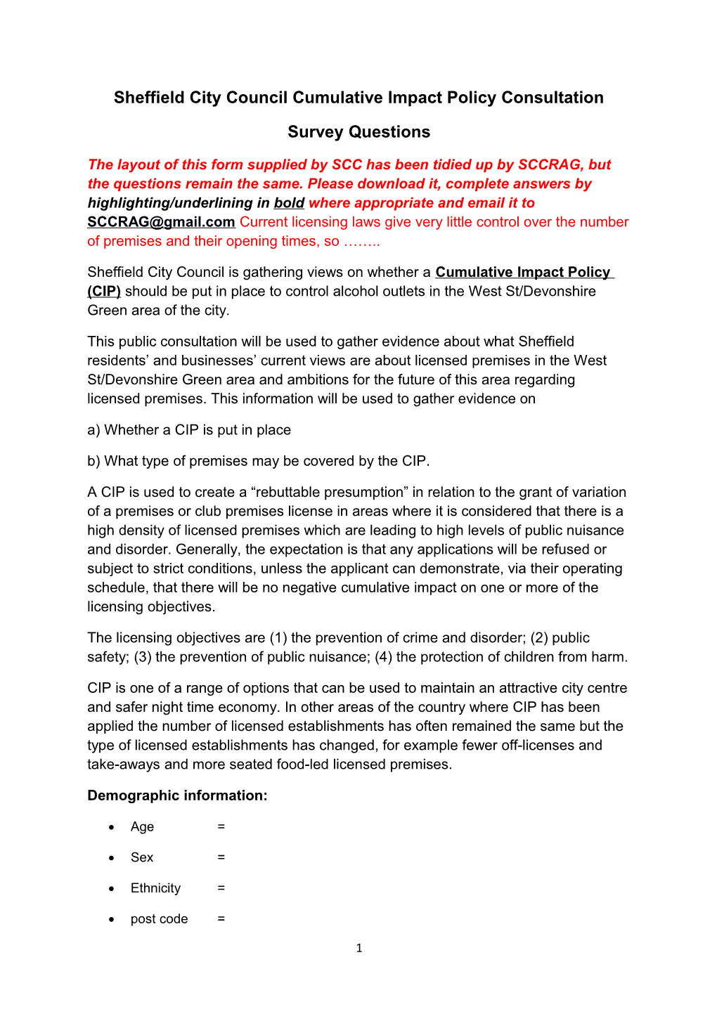 Sheffield City Council Cumulative Impact Policy Consultation