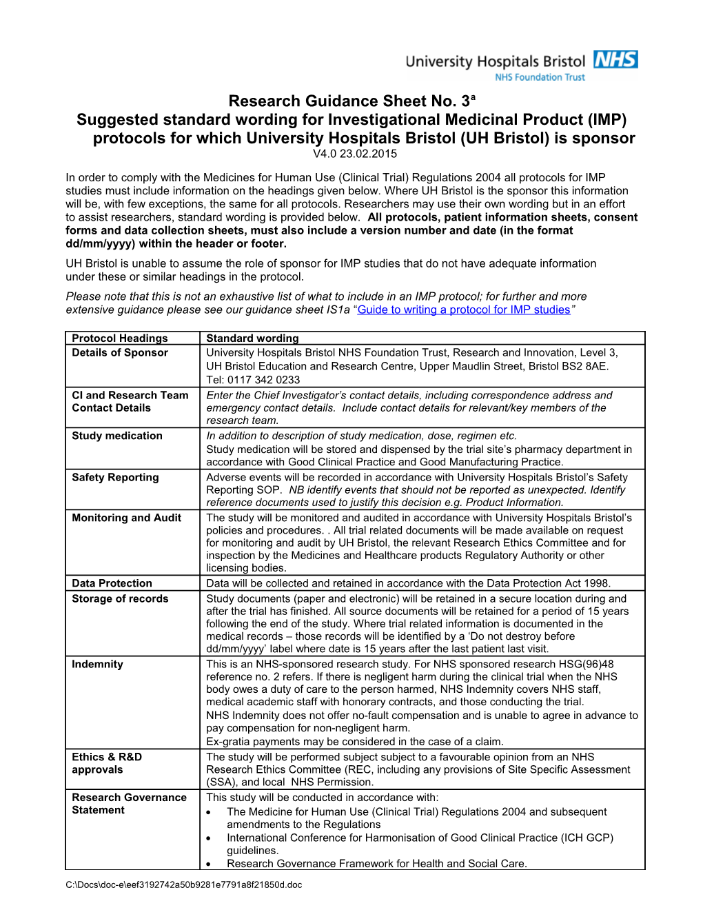 Template for Protocol for Non-Commercial IMP Studies